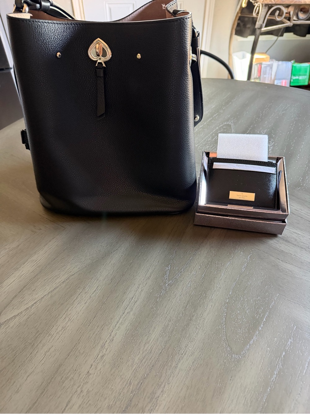 kate spade Black Pebbled Leather Bucket Shoulder Bag with Gold-Tone Accent bundl